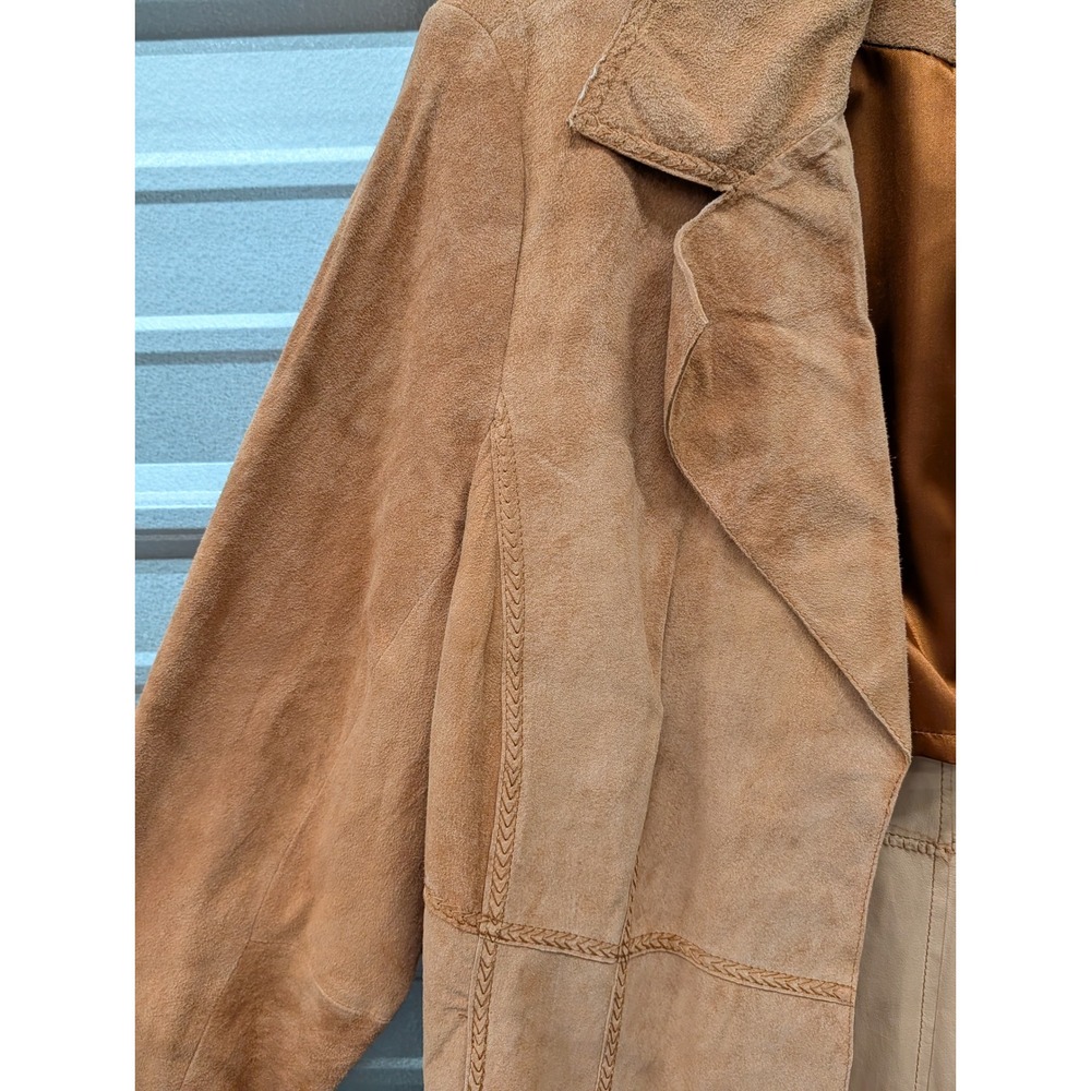 Vintage Y2K Women's Orange Suede Leather Jacket Braided Trim- Size 18W - Picture 5 of 7